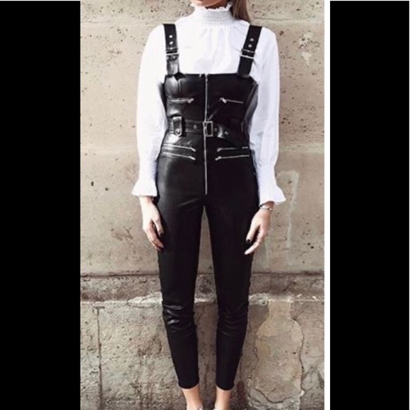 We Wore What Vegan Leather Adjustable Overalls. Detailed Hardware/Pockets/Zipper - Picture 8 of 9